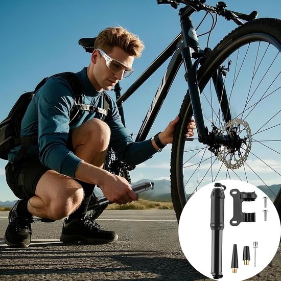 Fietspomp - Draagbare pomp - Banden oppompen - Hoge druk - 35 x 18 cm - Zwart — afbeelding 3