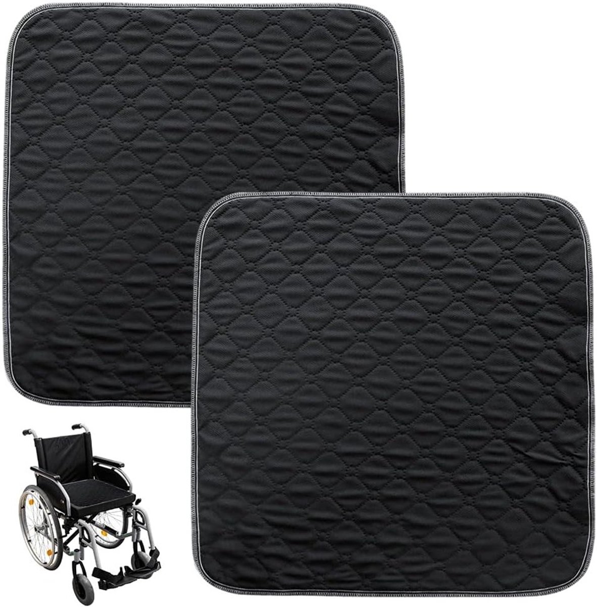 Wasbare Incontinentie Stoelkussens, Set van 2, 50 x 50 cm, Waterdicht, Antislip, Kussens voor Stoelen, Auto en Sofa, Zwart