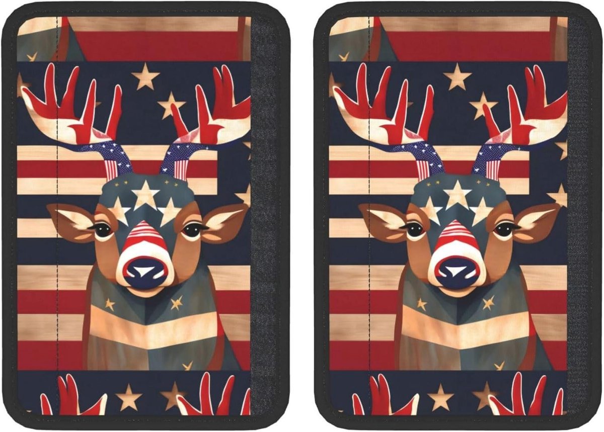 Autogordelkussens - Gordelhoezen - Comfortabel Reizen - Verstelbare Pasvorm - 2 stuks - Americana Vlag Herten