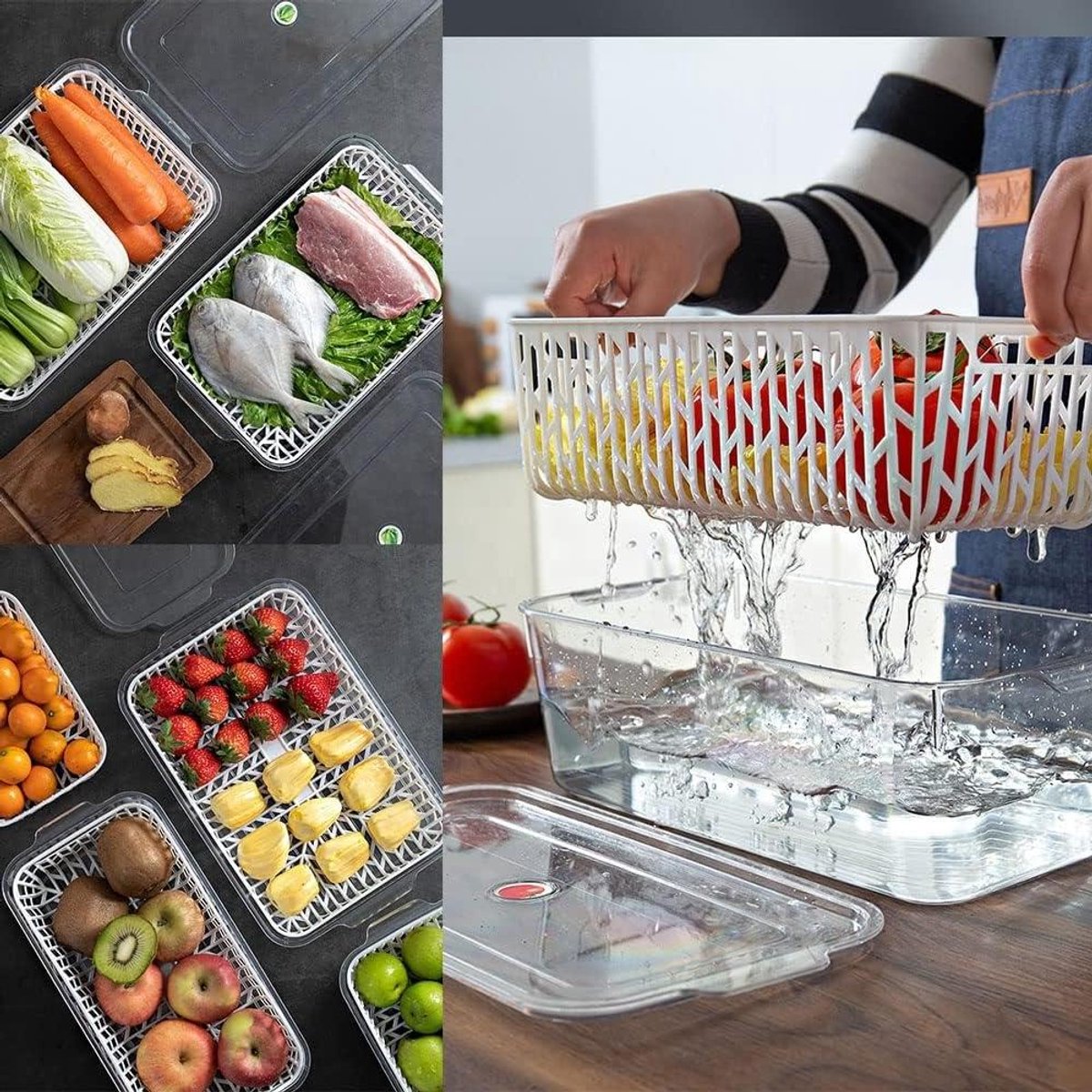 Voedsel Opslagcontainer - Koelkast Organizer - Groente Fruit Bewaren - Ventilatie Systeem - 3 Liter - Rood