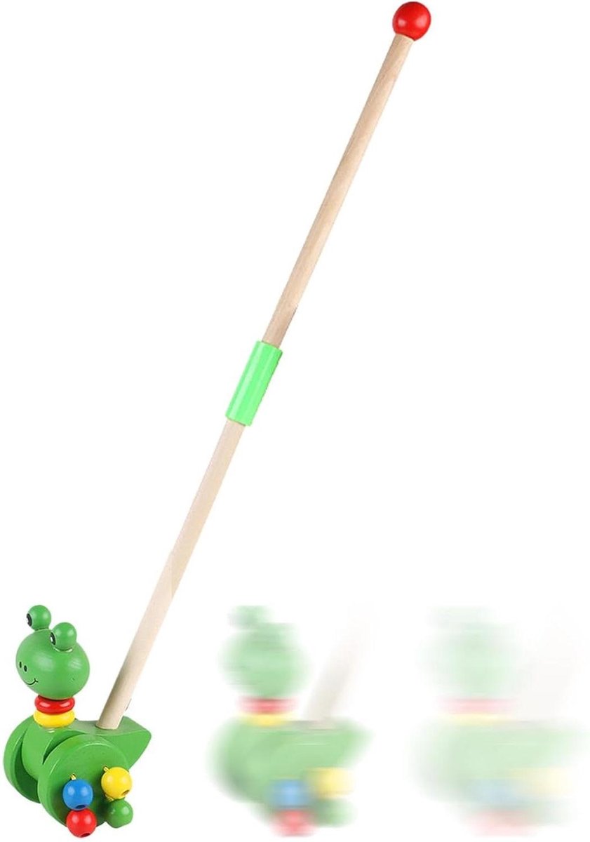 Houten Trekspeelgoed - Loopwagen Dier - Motoriek Ontwikkelen - Ruimtebesparend Opvouwbaar - 26.5 x 10 x 8 cm - Kikker