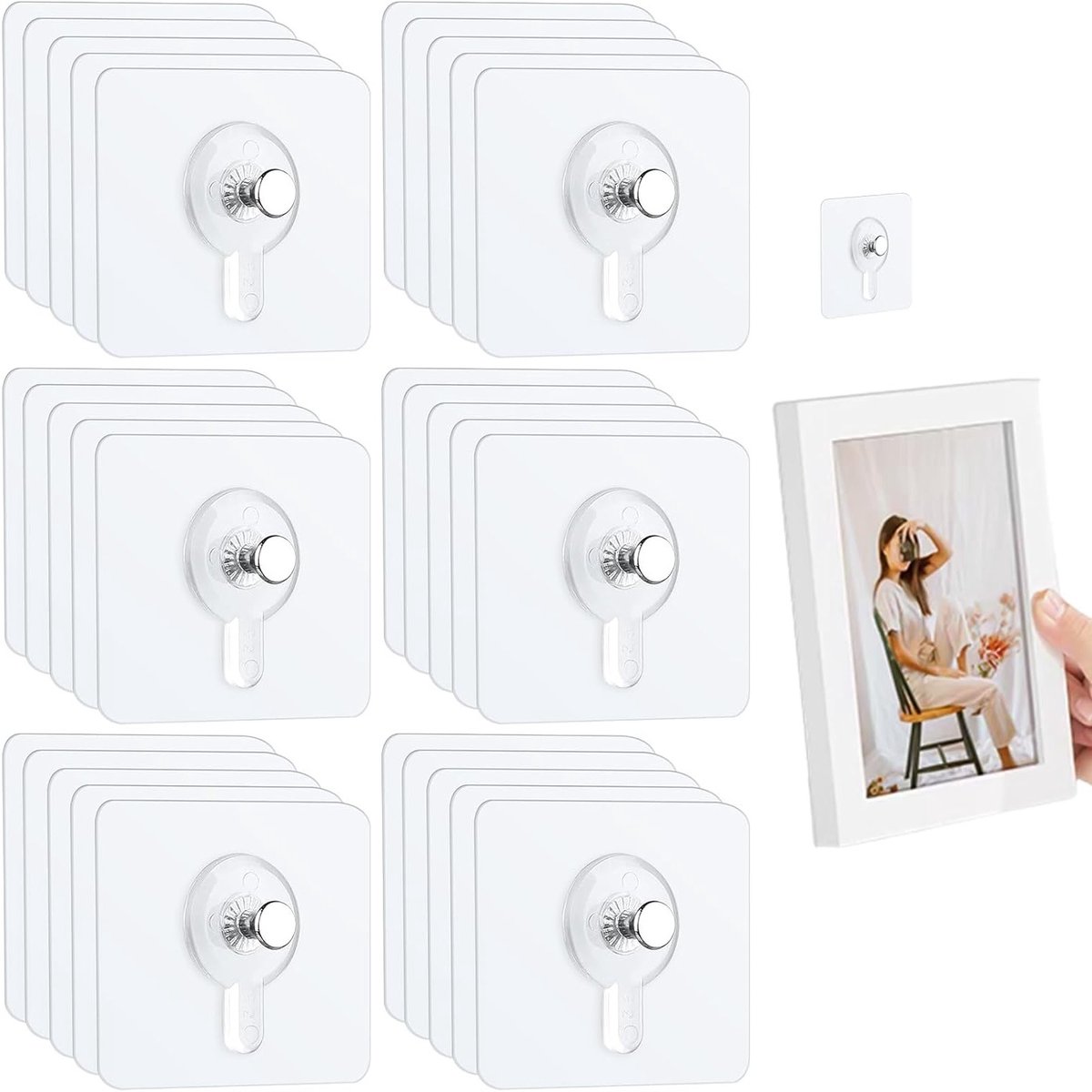 Zelfklevende Haken voor Muurdecoratie, Foto- en Schilderijhaken zonder Spijkers, Ideaal voor Klokken en Foto's (Verpakking van 30)