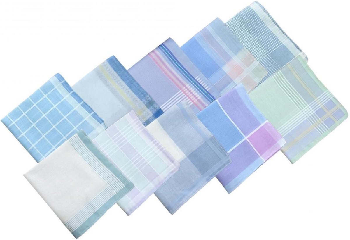 Heren Zakdoeken - Stijlvolle Doekjes - Zakelijke Uitstraling - Klassiek Ruitpatroon - 10 Stuks 28cm - Diverse Kleuren
