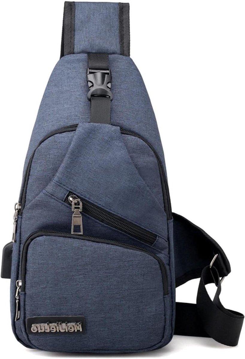 Herentas Schoudertas - Crossbody Borsttas - Korte Reis - USB Laadpoort - 33x20x7 cm - Blauw