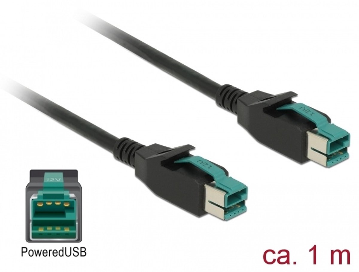 Delock PoweredUSB cable male 12 V > PoweredUSB male 12 V 1 m for POS printers and terminals