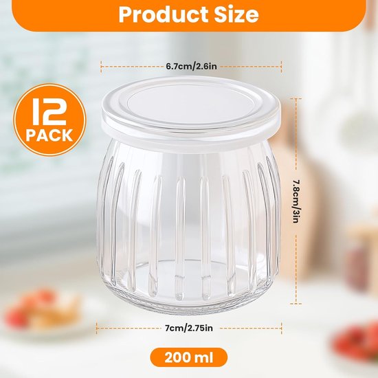 Glazen Yoghurtpotten - Dessert Containers - Lekkere Snacks Maken - Luchtdichte Deksel - 200 ml 12 Stuks - Transparant — afbeelding 3