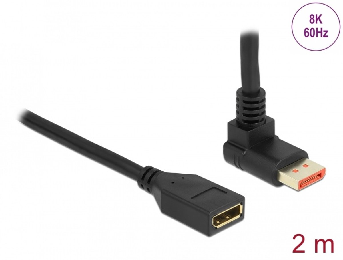 DisplayPort Extension Cable mannelijk 90 ° omhoog schuin naar vrouwelijke 8K 60 Hz 2 m