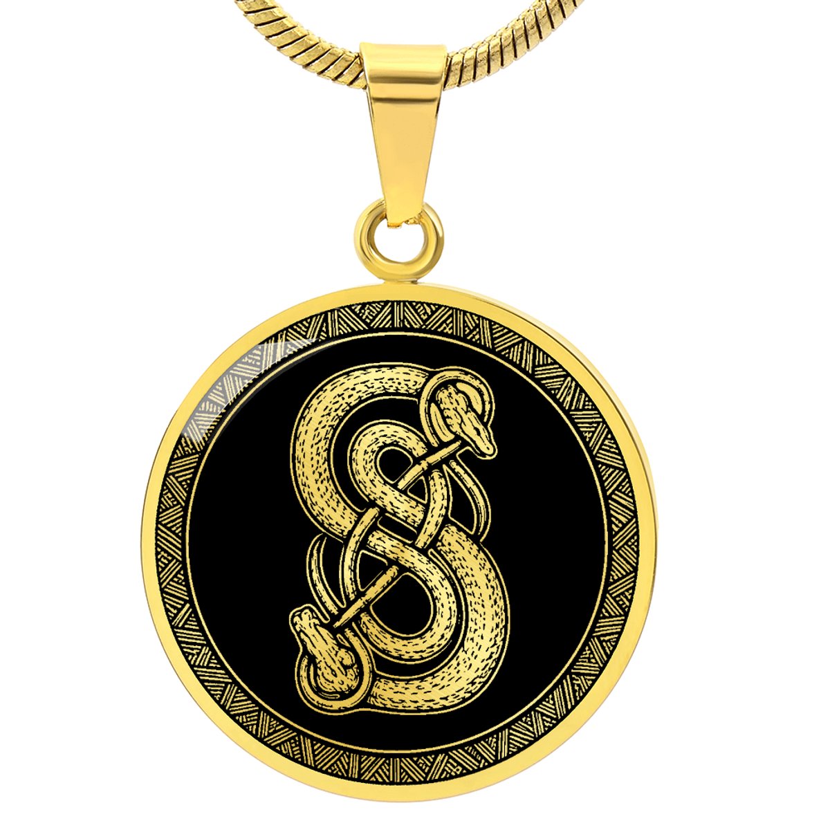 Symbolic Gifts - Twee Slangen Ketting Goud Kleurig Waterproof Twin Serpent Hanger - Premium Stainless Steel - Sieraad Cadeau - Verstelbaar 45 - 56 cm