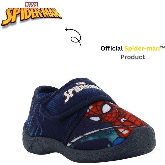 Blauwe Spider-Man pantoffels voor kinderen, officiële Spider-Man product, met klittenbandsluiting.