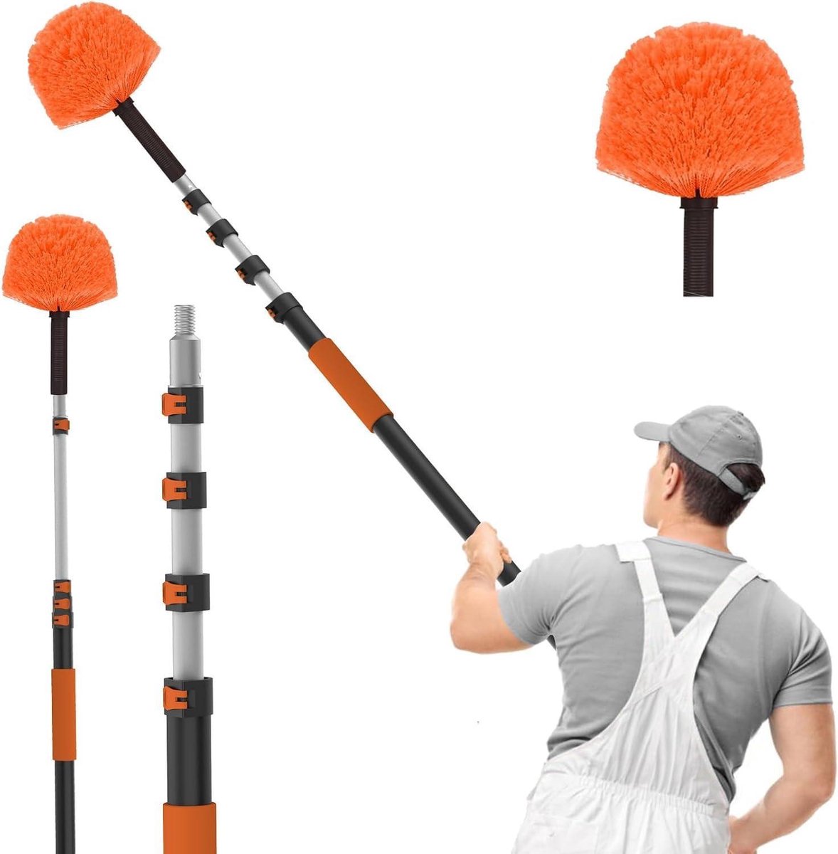 Verenstofdoek uitschuifbaar - Telescopische plumeau - Hoge plekken reinigen - Verstelbaar tot 36 meter - 36 m - Oranje