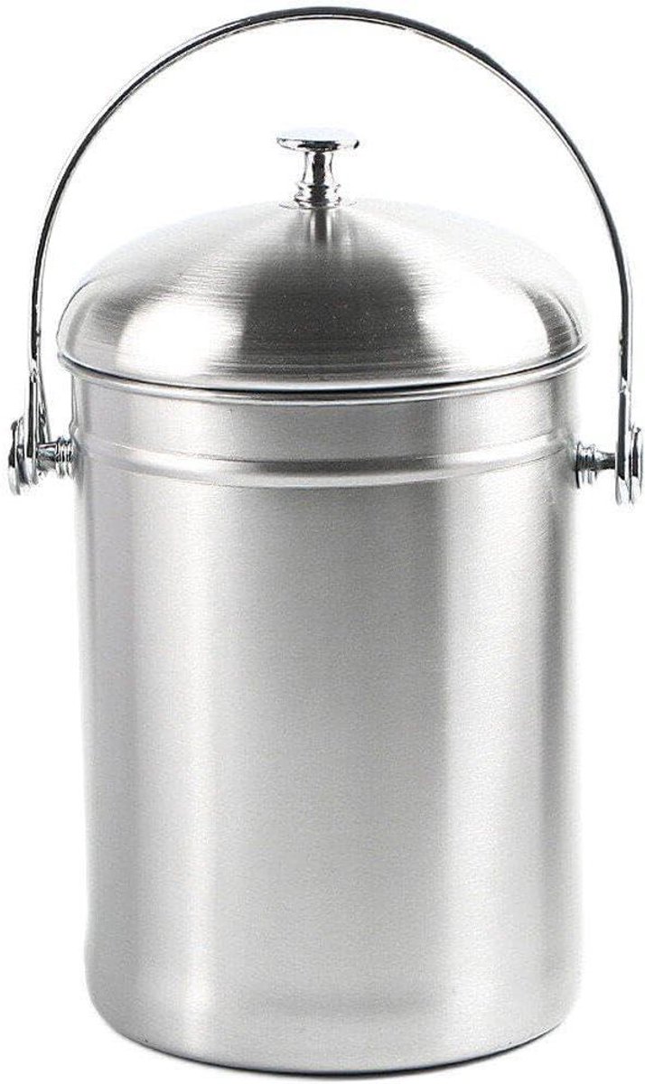 Compostbak Keuken - Voedselresten Bak - Afval Verwerken - Met Handvat - 16 x 27 cm - Zilverkleurig