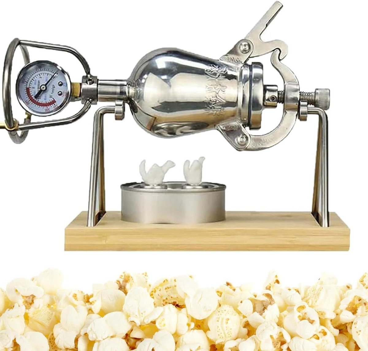 Popcorn Machine - Popcorn Popper - Familie Plezier - Traditioneel Ontwerp - 30 cm Lengte - Zilver