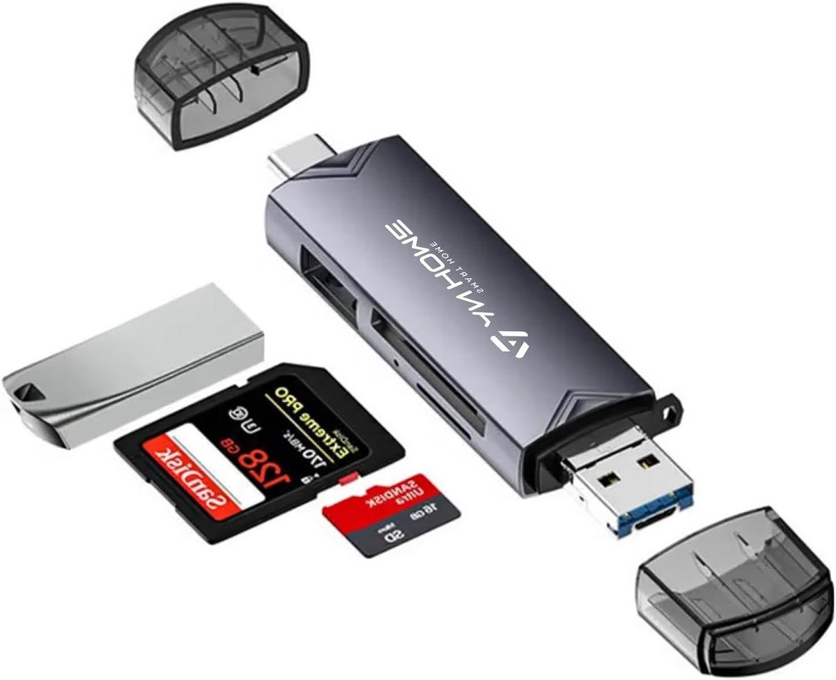 Kaartlezer - USB C Hub - Bestanden Overzetten - 6-in-1 OTG Design - Tot 2TB - Metaal