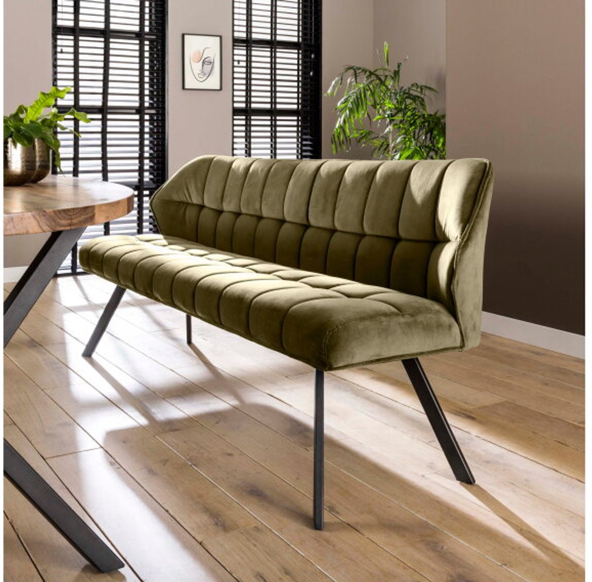 Meubelplaats Eetkamerbank Raster Velvet Groen - Luxe Design - Comfortabele Zitting