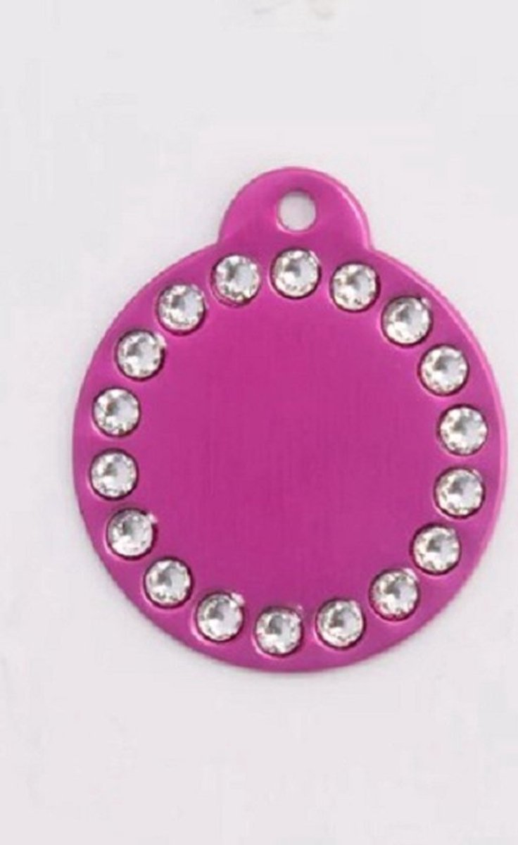 Hondenpenning Rond stras one size roze