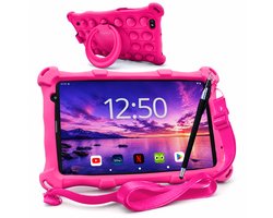 AngelTech Kindertablet PRO MAX - Android 15 - 4+3GB RAM - 64+64 GB - Snelle 8 Inch Kindertablet - Vanaf 3 Jaar - Perfect Voor School - Ouderlijk Toezicht - Ook Voor Volwassenen - 360° Fidgy Beschermhoes - Roze