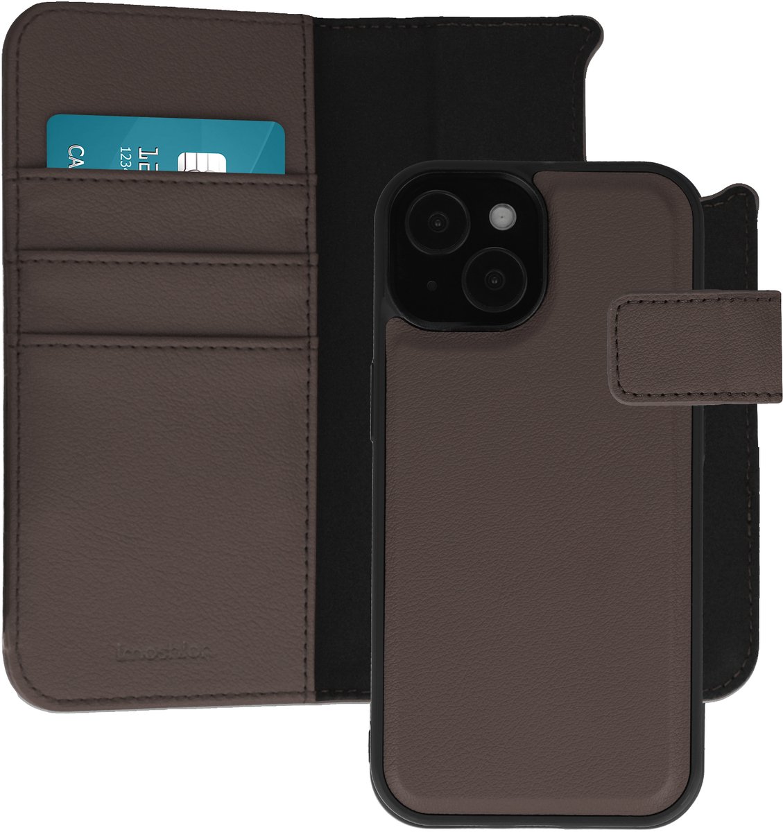 imoshion Hoesje - Geschikt voor Apple iPhone 15 - Uitneembare 2-in-1 Luxe Bookcase - Bruin