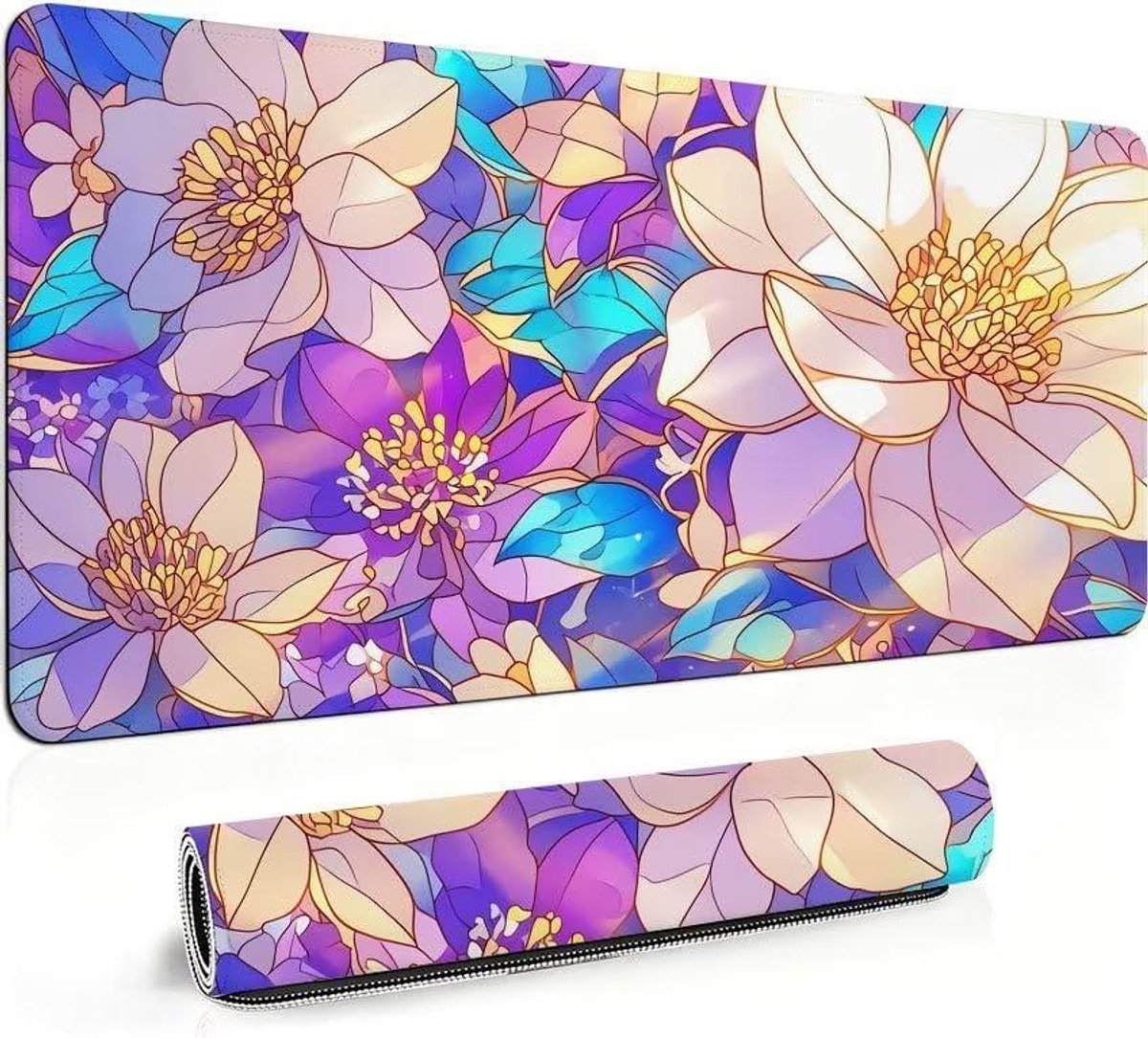 XXL Muismat - Bureau Onderlegger - Precisie Werk - Glad Vezeloppervlak - 900 x 400 mm - Bloemenprint