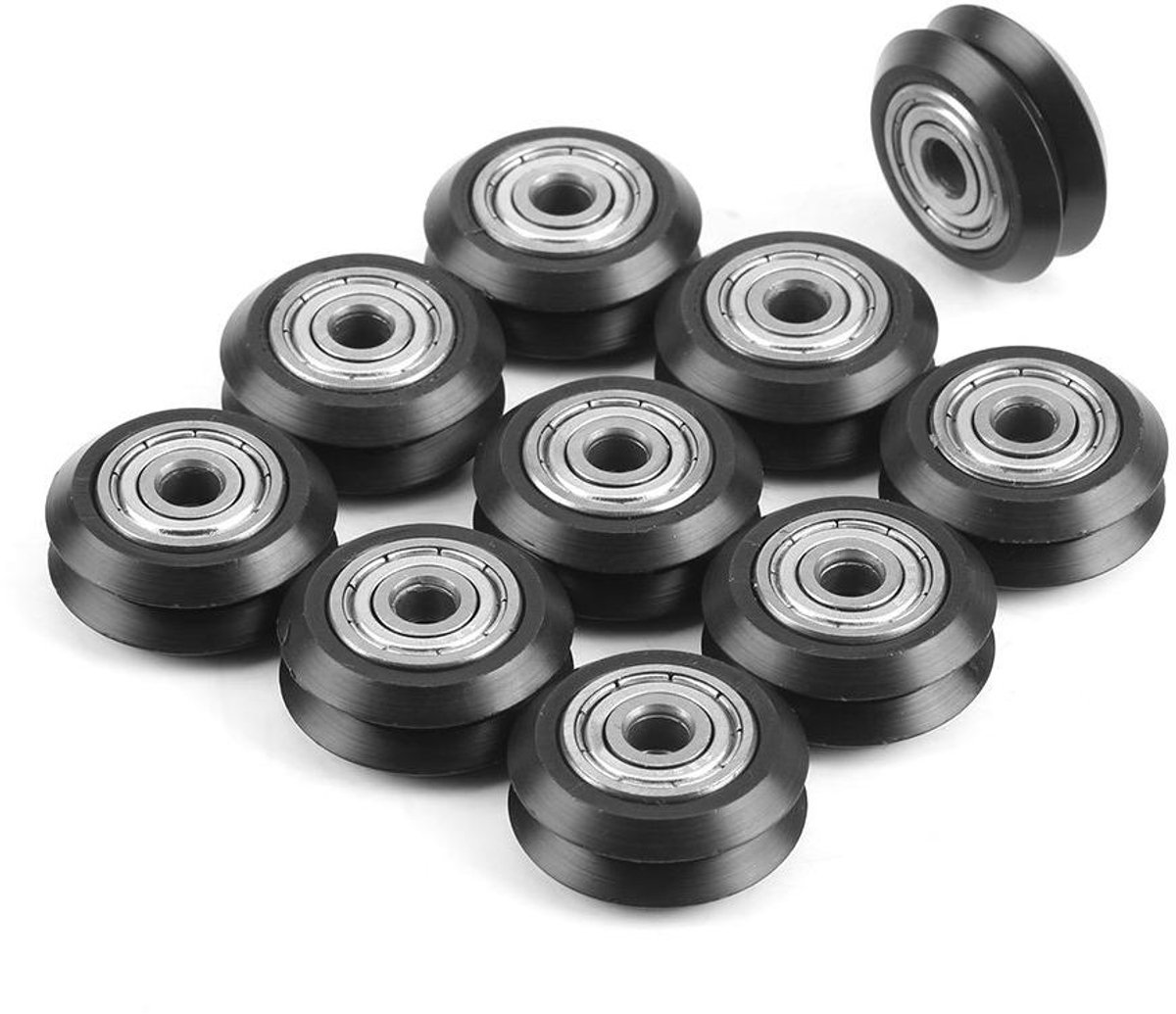 3D Printer Poelies - V-sleuf Wielen - 3D Printen - Wrijvingsbestendig POM - 10 Stuks - Zwart