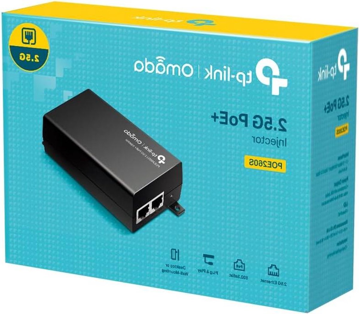 PoE+ Injector - Netwerk Voeding - Netwerk Uitbreiding - 2.5Gbps Snelheid - 30W Vermogen - Zwart
