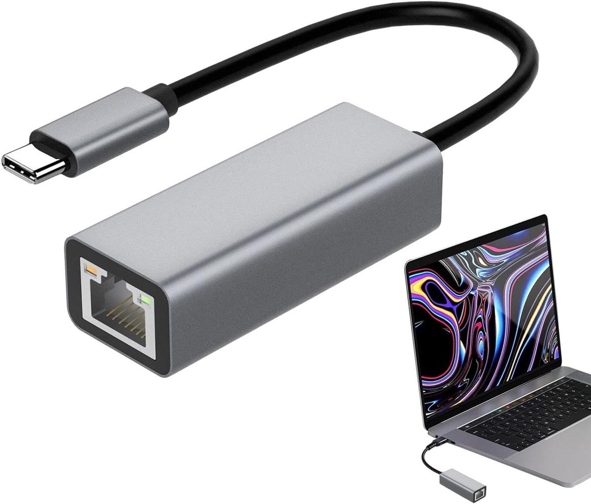 USB C Netwerkadapter - LAN Adapter - Stabiel Internet - Driver-vrije Installatie - 100 Mbps Snelheid - Grijs