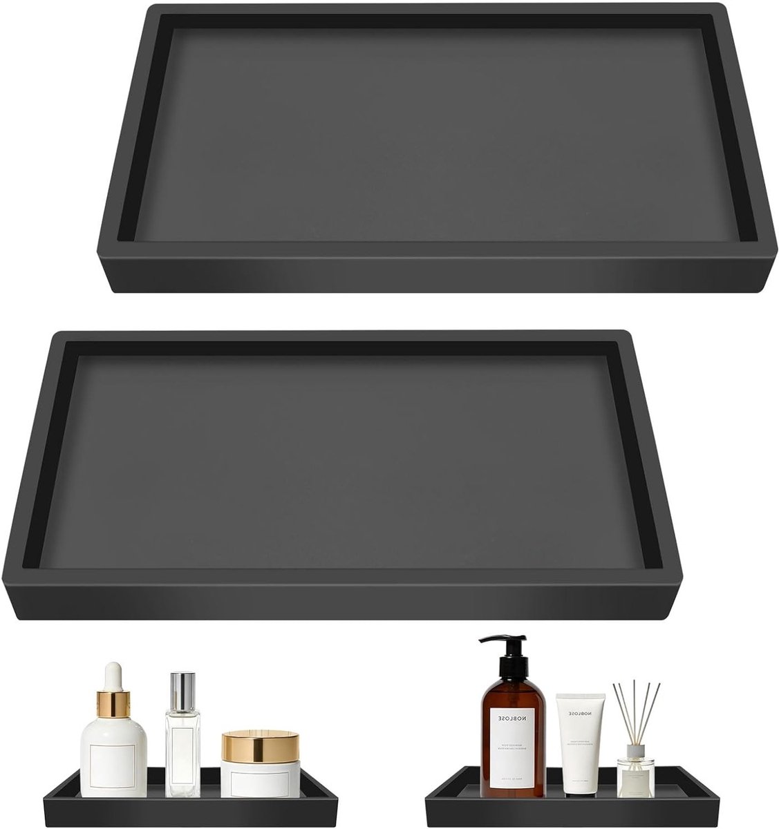 Decoratieve Zwarte Silicone Opbergkommen, Set van 2, 20 x 10 cm, Geschikt voor Badkamer, Keuken en Interieurdecoratie