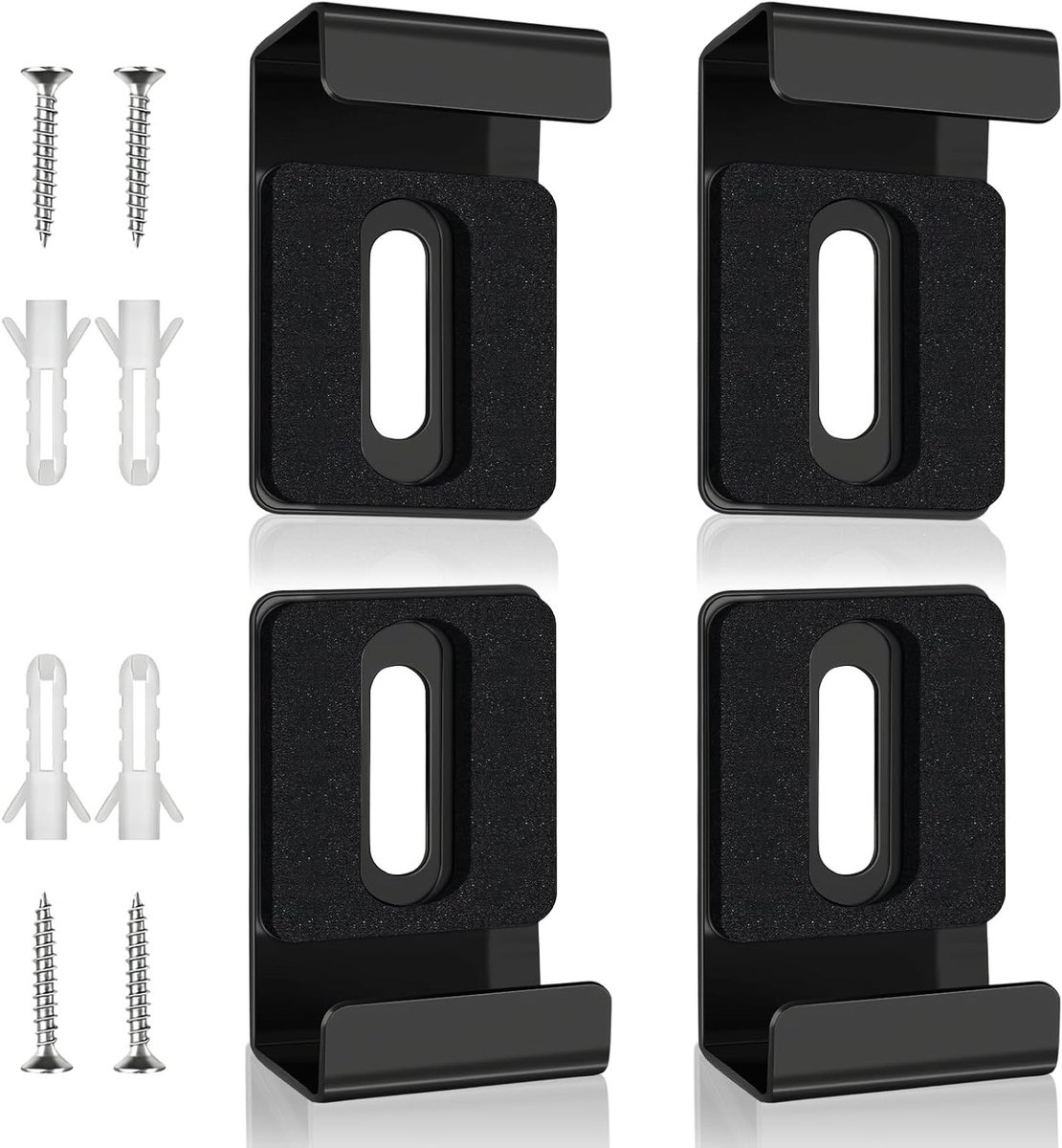 Muurbevestiging voor spiegels, 4 stuks, zwarte houder, brede spiegel, schroeven en pluggen inbegrepen, geschikt voor 17-19 mm dikte