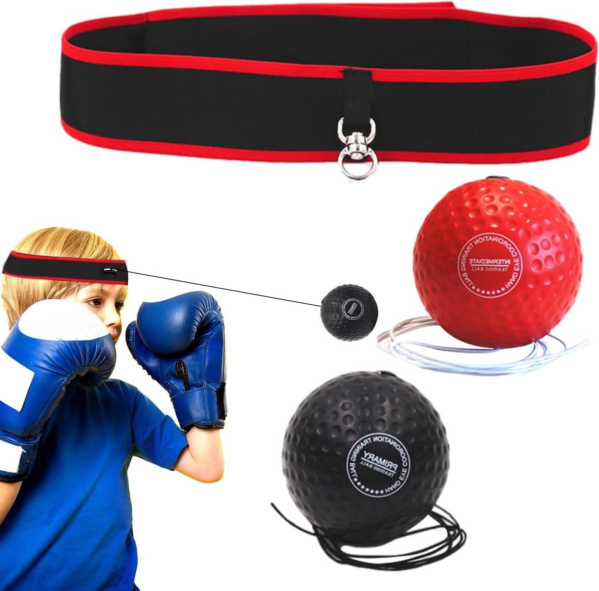 Boksen Reflex Bal - Hoofdband Set - Behendigheid Opbouwen - Verbeter Coördinatie - Compact Ontwerp - Zwart Rood