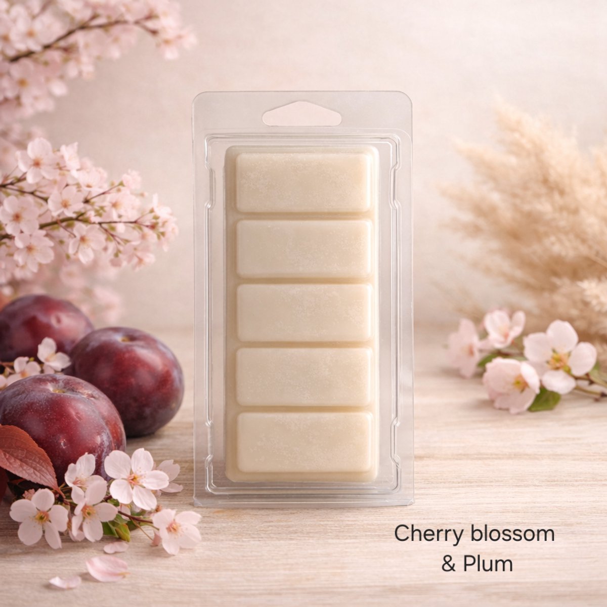 Waxmelts Cherry Blossom & Plum - Snapbar - 55 gram - Sojawas - Handmade - Dierproefvrij - Vegan - Huisparfum - Voor in geurbrander - Waxbrander - Geur in huis - Geurkaars - Parfum