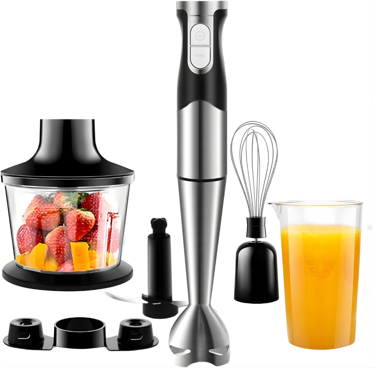 KAD® Staafmixer Set - Staafmixer met Hakmolen Set – Multi-Functionele Handmixer – Inclusief Mengbeker & Garde - Zwart - 25cm x 23cm x 14cm