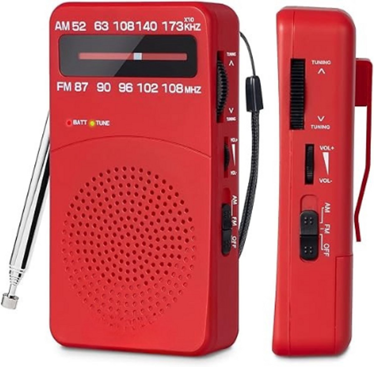 Noodradio - Solar Opwindbaar - Solar powerbank - Zonneenergie - Survival Noodpakket - Zaklamp Oplaadbaar - AM/FM - Noodrantsoen - Rood