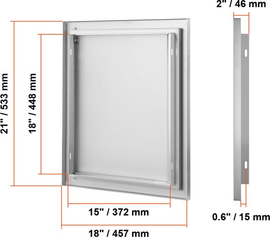 Barbecuetoegangsdeur 457 X 533 mm, Roestvrij Staal, Verzonken, Verticale Wanddeur met Intrekbare Handgreep voor Barbecue-Eiland, Buitenkast van Merkloos — afbeelding 4