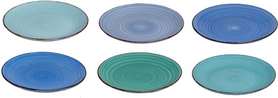 Cookinglife Ontbijtborden / Dessertborden Delice Blauw ø 19 cm – Set van 6 – Ideaal voor Ontbijt, Gebak en Kleine Gerechten – Aardewerk met Blauwe Reactive Glaze – Vaatwasser- en Magnetronbestendig – Compact, Stapelbaar en Stijlvol