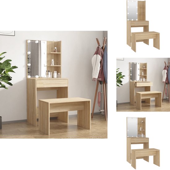 Beige Kaptafelset met Spiegel en Verlichting, 80 cm Kleine Kaptafel
