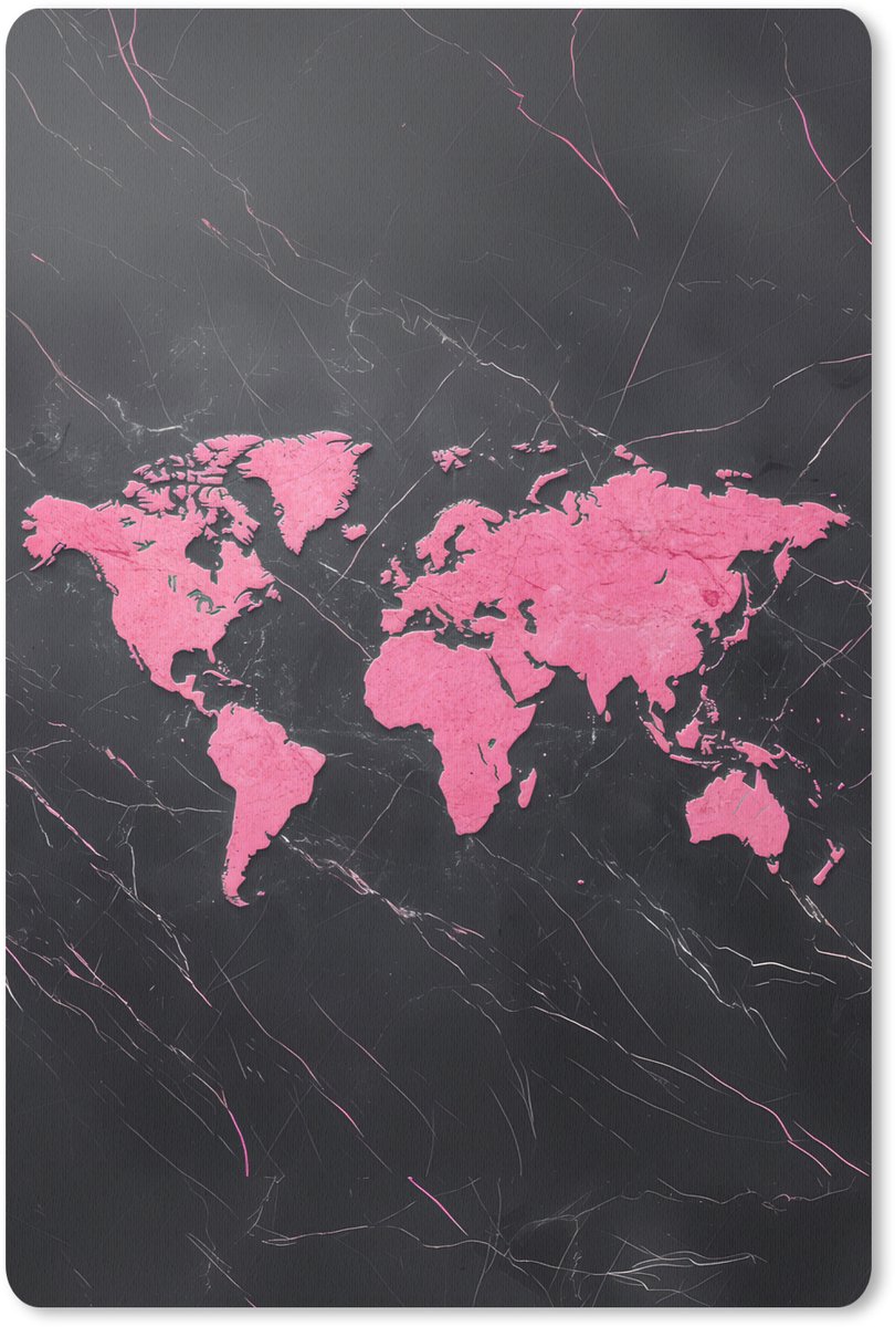 Muismat 18x27 cm - Mousepad Wereldkaart - Roze - Marmer print - Muismatten