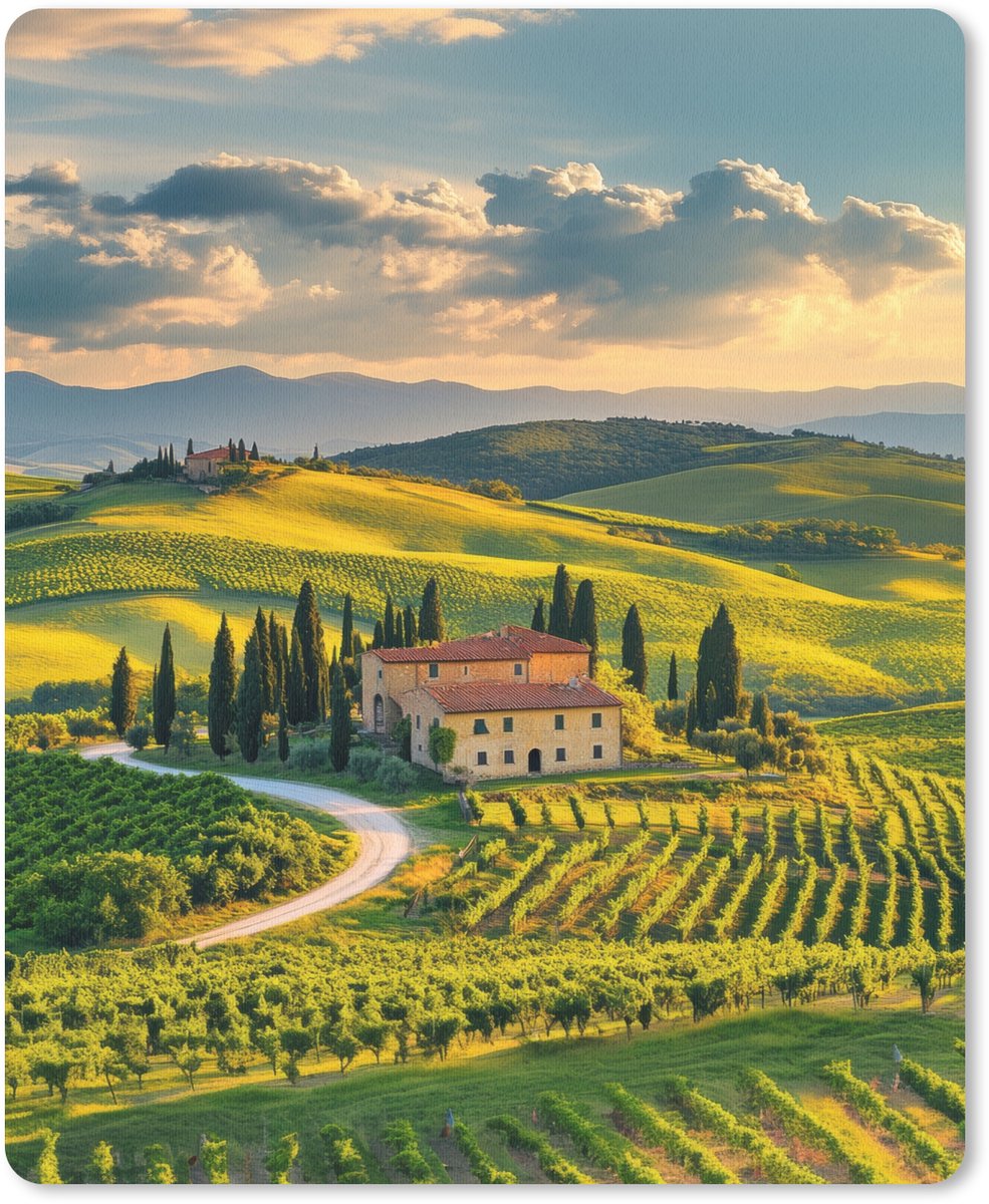Muismat 19x23 cm - Mousepad Toscane - Landschap - Wijngaarden - Muismatten