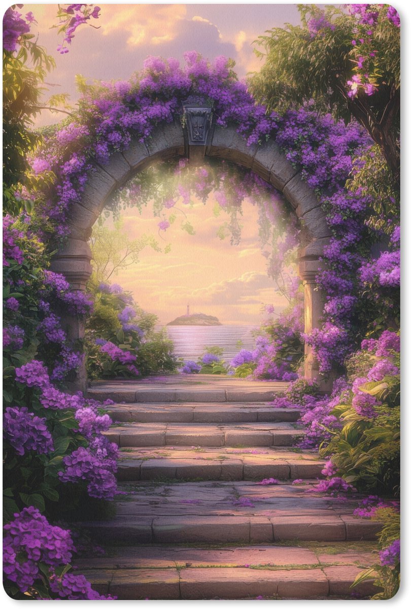 Muismat 18x27 cm - Mousepad Poort - Paars - Bloemen - Muismatten