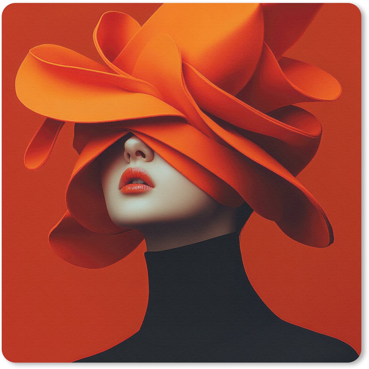 Muismat 30x30 cm - Mousepad Oranje - Hoed - Vrouw - Muismatten