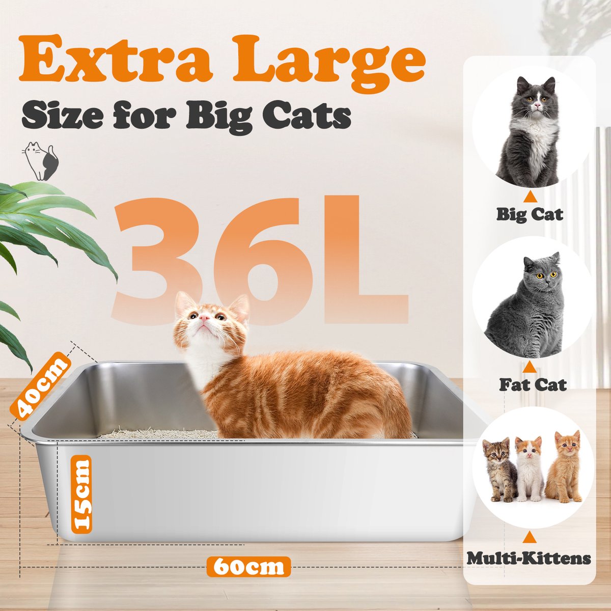 Nobleza RVS Kattenbak XXL - Kattentoilet Roestvrijstaal - Grote Kattenbak van RVS - O… thumbnail 4