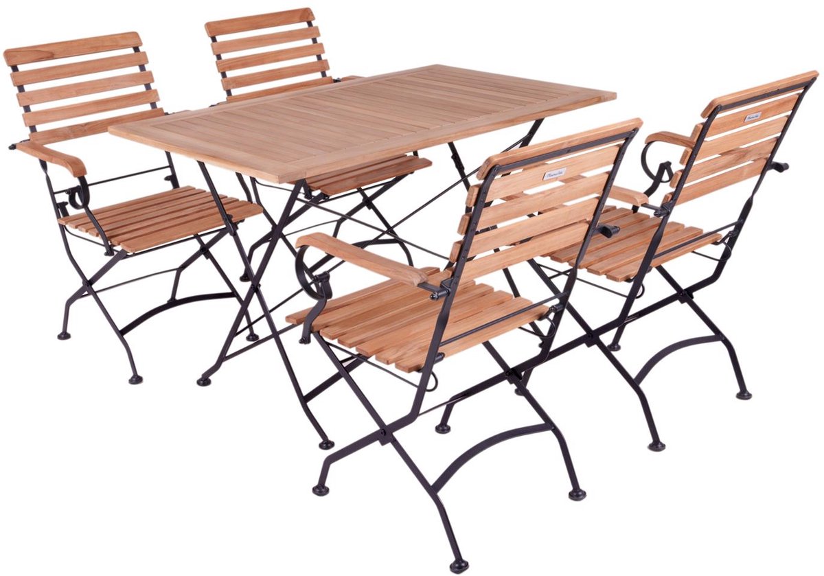 MaximaVida inklapbare acacia tuinset Toscana 120 cm zwart - stoelen met armleuning