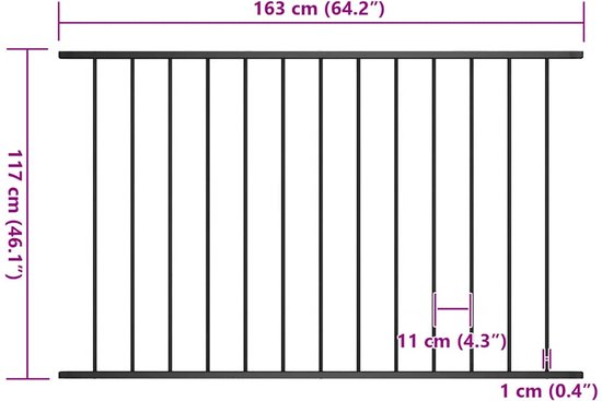 Panneau de clôture 1,7x1,25 m acier noir laqué époxy