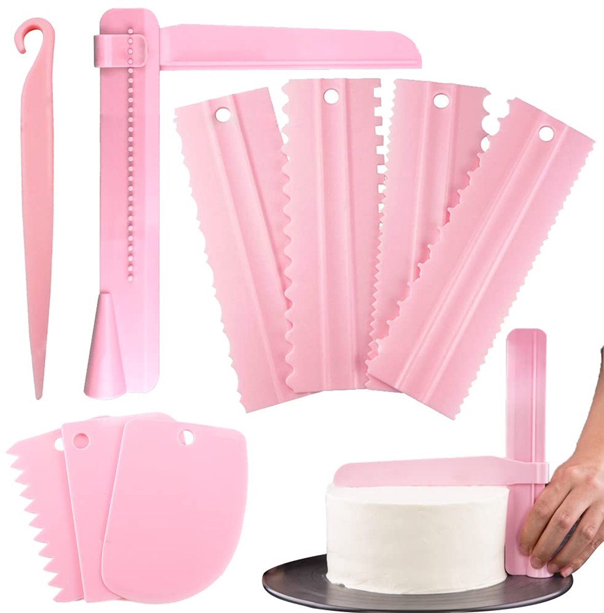 Ibenzoa® Complete Set van 9 Taartschrapers voor Professionele Taartdecoratie en Flexibel Bakgereedschap