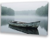 Vieux bateau dans un lac brumeux - Tableau sur toile bateau - Objet d'art mural - Réalisme - Décoration maison - Décoration murale chambre - toile 150x100 cm