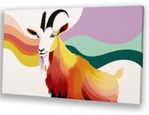 Kleurrijke geit met abstracte vormen - Geit schilderijen canvas - Muurdecoratie canvas dieren - Psychedelisch - Moderne schilderijen - Canvas schilderijen woonkamer - canvas 70x50 cm