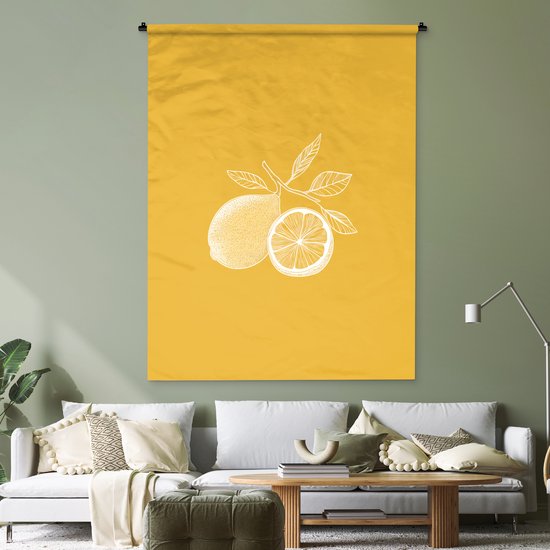 Tapisserie murale 120x160 cm - Citrons - Illustration - Minimaliste - Jaune - Tapisserie - Tapisseries