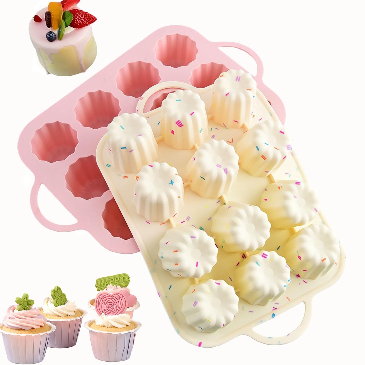 Ibenzoa® Muffinvorm Set van 2 Siliconen voor Cupcakes en Brownies met 12 Vakken