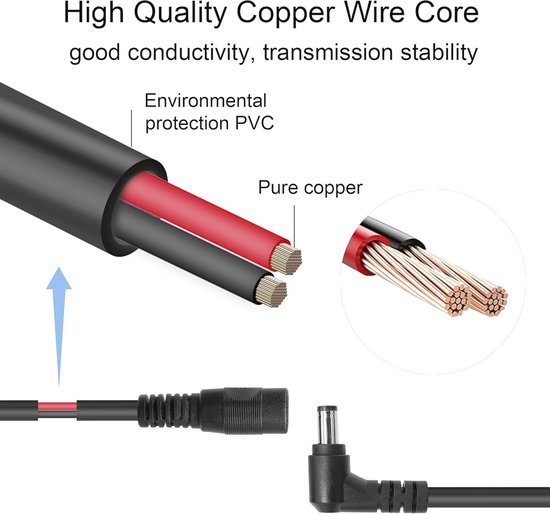 DC verlengkabel 90 graden 12V, 5,5 x 2,1 mm, mannelijke naar vrouwelijke adapter voor beveiligingscamera van Merkloos — afbeelding 3
