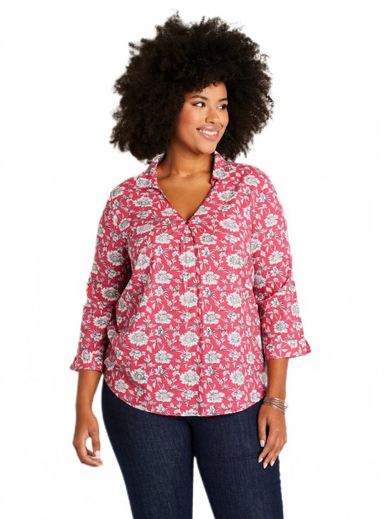 Rood met blauwe Kali-Yog blouse | Kali-Yog bij Kekke Jurkjes