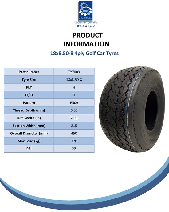 18x8.50-8 golfkar band, 4ply, ATV Quad trailer band, buggy Wanda P509 - set van 4 van Merkloos — afbeelding 2