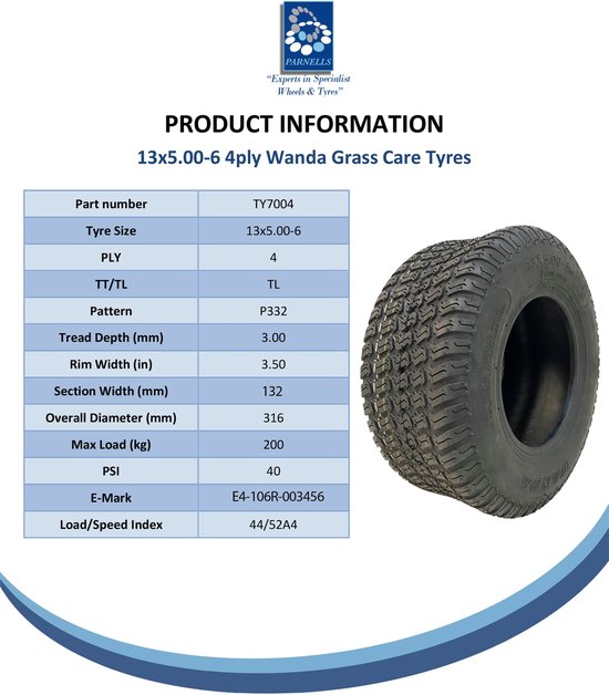 13x5.00-6 4pr Wanda P332 Grasband TL & 13x5.00-6 TR13 Binnenband — afbeelding 4